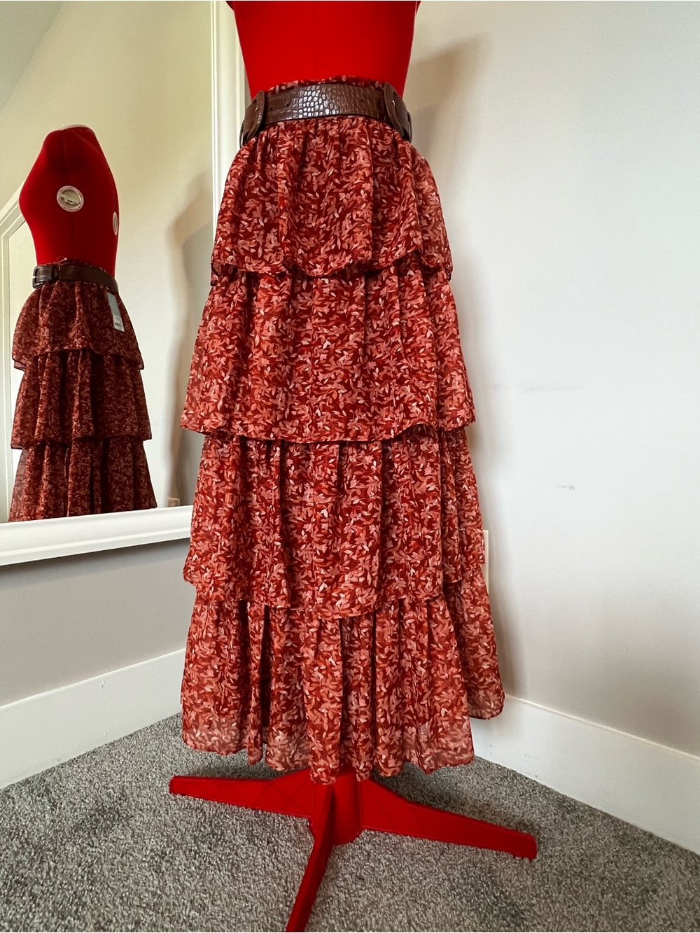 Antonio melani Red Tiered Floral Maxi Skirt